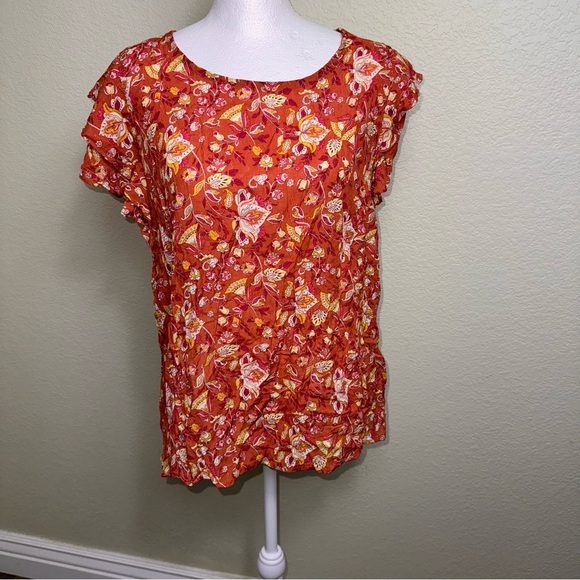 NWOT Cynthia Rowley Size‎ S Women's Blouse Rust/Red Floral Short Sleeve - Picture 1 of 6